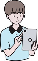 タブレットを操作する男の子