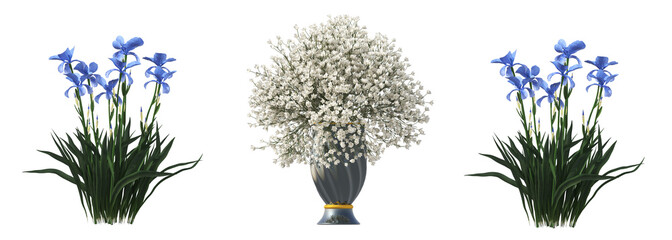 Fototapeta premium decorative flowers and plants for the interior, isolated on white background, 3D illustration, cg render