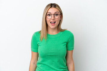 Fototapeta premium Young caucasian woman isolated on white background with surprise facial expression