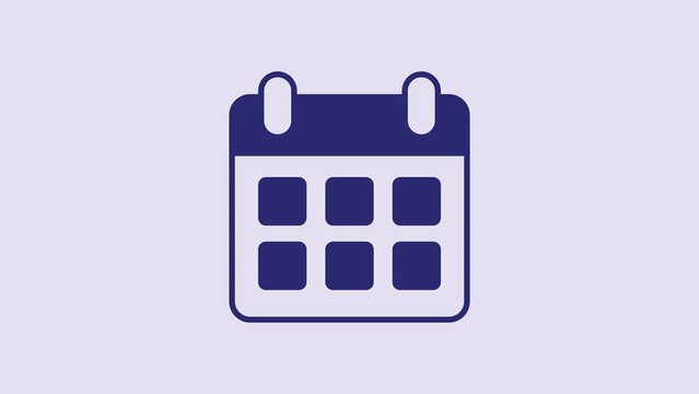 Blue Travel planning calendar and airplane icon isolated on purple background. A planned holiday trip. 4K Video motion graphic animation