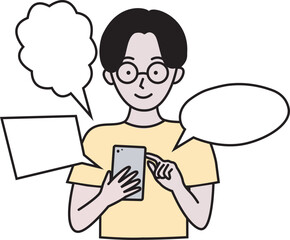 スマートフォンを操作する男の子