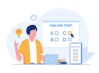 Online test and checking answers, examination, test, quiz, student test, employee, questionnaire, flat vector illustration banner