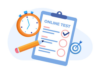 Online test and checking answers, examination, test, quiz, student test, employee, questionnaire, flat vector illustration banner