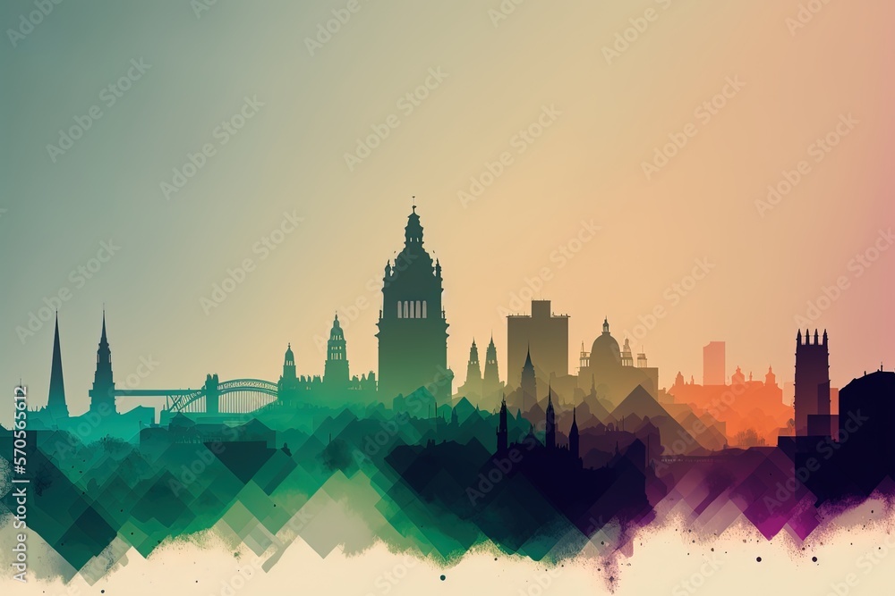 Aufkleber a layer-by-layer gradient skyline of nottingham's famous landmarks generative ai