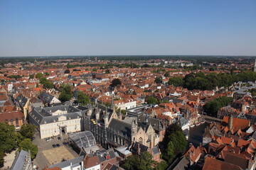 Fototapeta na wymiar Panorama view of old town in Bruges, Belgium