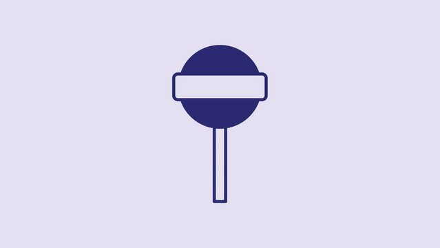 Blue Lollipop icon isolated on purple background. Food, delicious symbol. 4K Video motion graphic animation