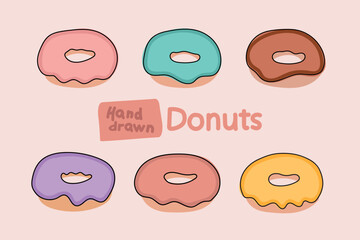 Hand drawn donuts. Street food. Cartoon vector icon illustration food object.
