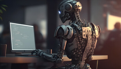 Naklejka premium chat robot answering messages, chat with artificial intelligence, bot. Neural networks.