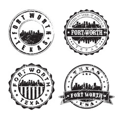 Fort Worth Texas Stamp Skyline Postmark. Silhouette Postal Passport. City Round Vector Icon Set. Vintage Postage