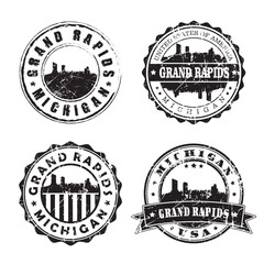 Fototapeta premium Grand Rapids Michigan Stamp Skyline Postmark. Silhouette Postal Passport. City Round Vector Icon Set. Vintage Postage
