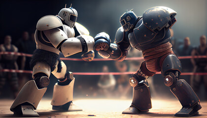 3d illustration of robot boxing, robot fight league, ai generated