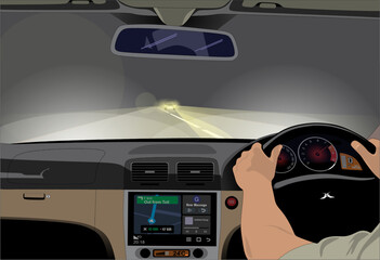 Driving at night POV car dashboard