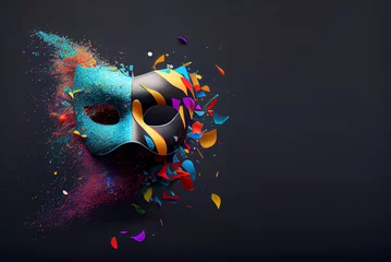 Tuinposter Realistic luxury carnival mask on dark background. Generative AI © farhadahmadov