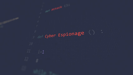 Naklejka premium Cyber attack Cyber Espionage vunerability in text ascii art style, code on editor screen.
