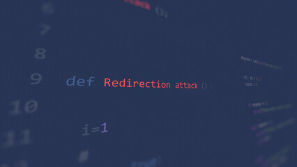 Cyber attack redirection attack vunerability in text ascii art style, pirate hack code on editor...