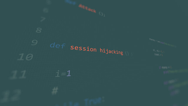 Cyber Attack Session Hijacking Vunerability In Text Ascii Art Style, Code On Editor Screen.