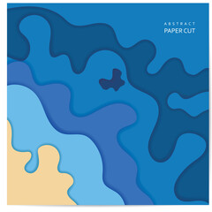 Paper cut blue background. Wavy vector illustration.