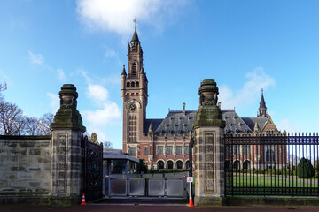 The Hague, Netherlands The entrance to the Peace Palace or International Court of Justice.