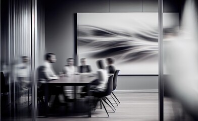 Long exposure shot of meeting room with people in modern office. Generative AI