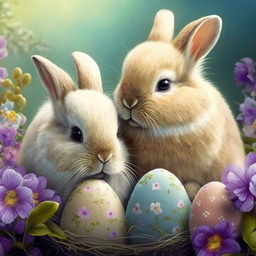 cute easter bunny with eggs