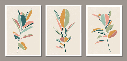 Fototapeta na wymiar Set of botanical contemporary collage minimalist wall art poster