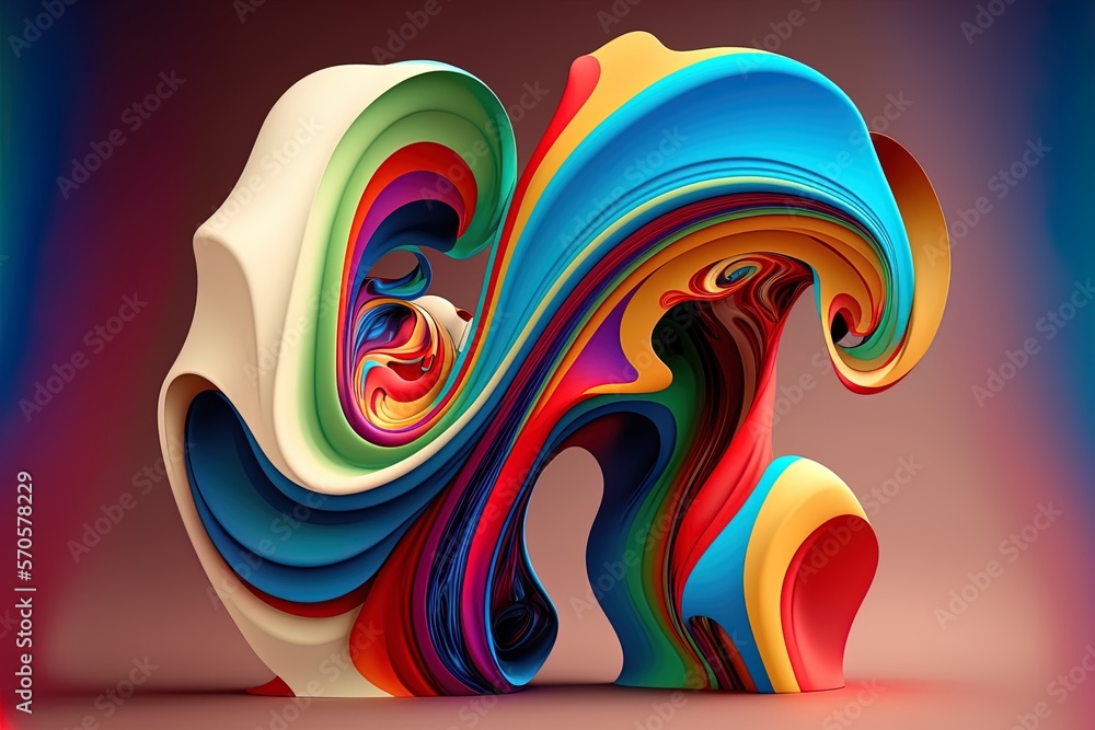 Poster clipart of abstract flowing shapes in a rainbow of colors generative ai