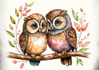 Couple of owls in love created with Generative AI