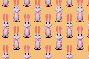  Group of pink rabbits. 3D model of a pink funny rabbit