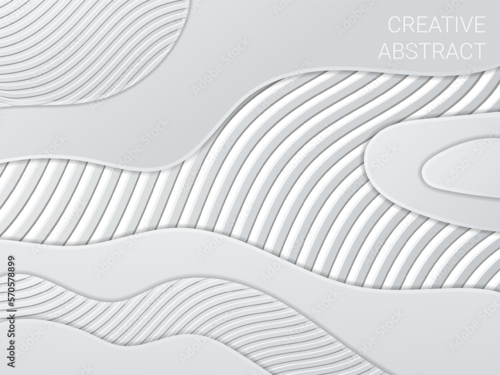 Aufkleber 3D texture background. White layers. Abstract topographic pattern. Minimal creative relief backdrop. Topography modern wallpaper. Curve gray gradient shapes. Vector geometry design