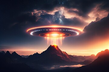 Alien invasion, UFO flying in the sky, concept of evidence and sighting. Generative AI