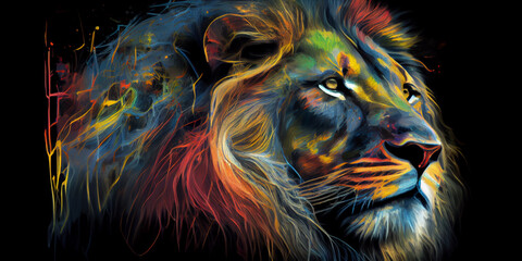 close up lion art - obrazy, fototapety, plakaty