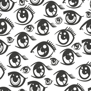 Anime eyes vector cartoon seamless pattern background for wallpaper, wrapping, packing, and backdrop.