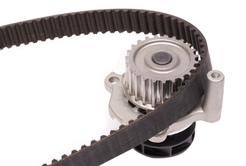 New metal automobile pump for cooling an engine water pump on a isolated white background. The...