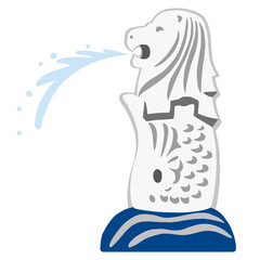 口から水を噴き出すマーライオン　手描きのゆるいシンプルイラスト