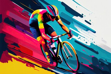 Colorful flat illustration of cycling sport event, bicycle race. Generative AI