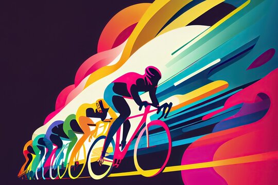 Colorful flat illustration of cycling sport event, bicycle race. Generative AI