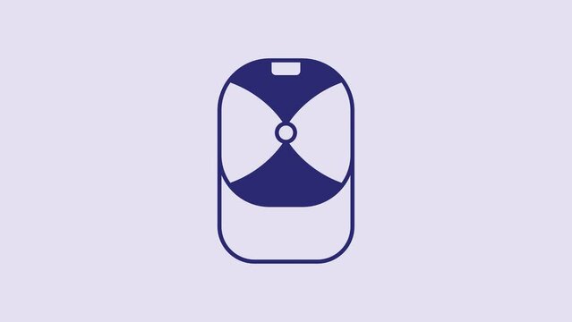 Blue Baseball cap icon isolated on purple background. Sport equipment. Sports uniform. 4K Video motion graphic animation