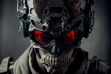 Portrait of evil and cruel cyberpunk special forces soldier. Generative AI