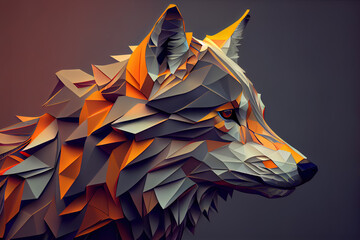 high detail low poly, digital art illustration of a brightly colored wolf, ai generated