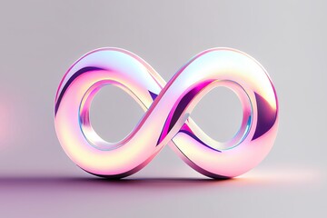 Holographic infinity symbol on pink background. Generative AI - obrazy, fototapety, plakaty