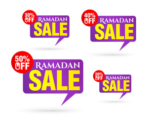Ramadan sale red bubble tag set 20%, 30%, 40%, 50% off discount