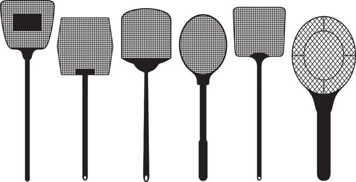 Illustration of different fly swatters isolated on white