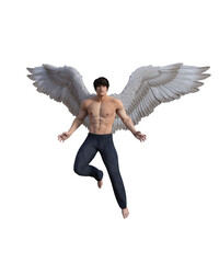 Sexy shirtless fantasy male angel in a fight pose, Book cover design image.3d rendering - 570582200