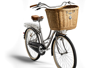 E-bike with basket on white background.