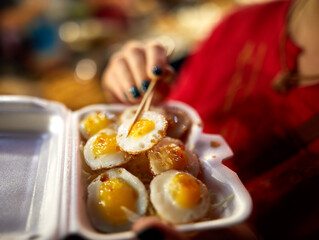 Thai street food fried eggs in Bangkok
