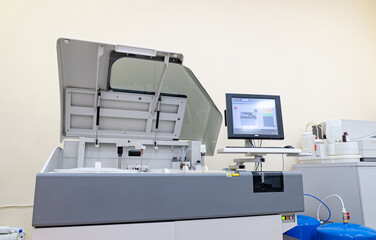 Chemical analysis laboratory. Medical researching lab equipment.