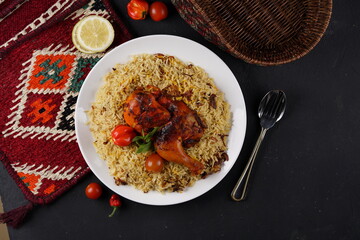 Chicken kabsa - homemade arabian rice, Saudi food.