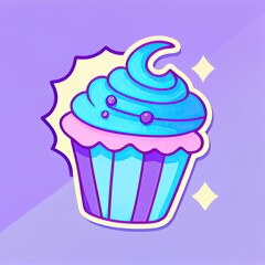 Flat doodle cupcake sticker, isolated. Generative AI