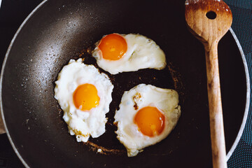 fried egg on a frying pan
