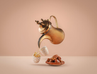 dallah is a metal pot with a long spout designed specifically for making Arabic coffee, Saudi...